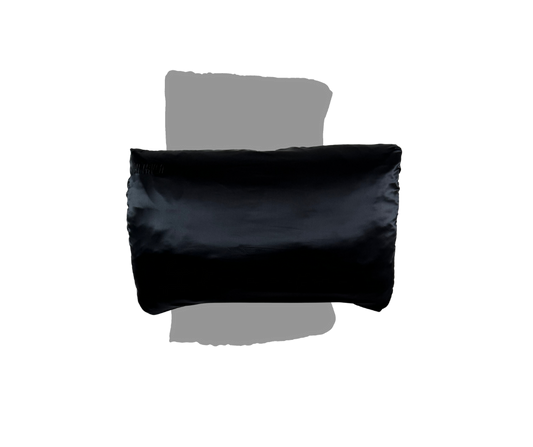 Black mulberry silk travel pillow case by LATRAVLA