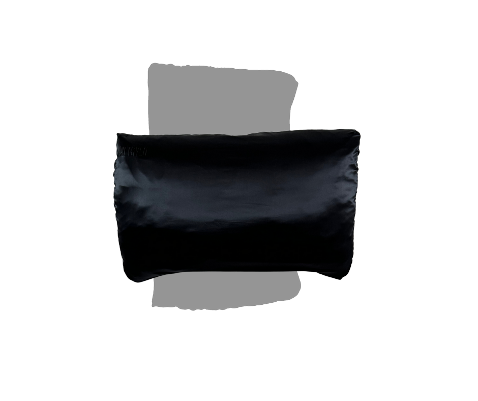 Black mulberry silk travel pillow case by LATRAVLA