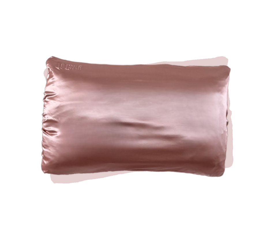 Rose mulberry silk and silver nanoparticle travel pillowcase by latravla.