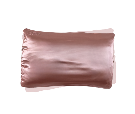 Rose mulberry silk and silver nanoparticle travel pillowcase by latravla.